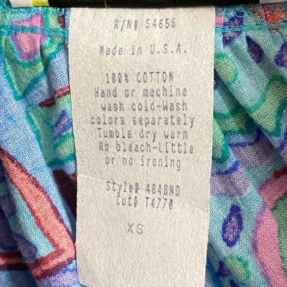 Vtg 80s 90s Two Potato Laguna Beach Artsy Midi Tiered Muumuu Dress XS Cotton NOS - Picture 14 of 16